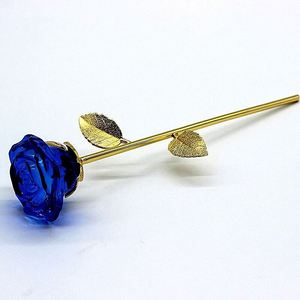 Gold Plated Modern Art Crystal Rose Flower Ornament with Stand - Ideal Gift for Valentine's Day and Romantic Occasions - Product Image 3