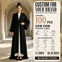 Nouvelle Abaya Femme Musulmane 2026 en Coton Islamique et Mousseline Noire, Modèle Ouvert, Vente en Gros OEM par Fabricant Musulman