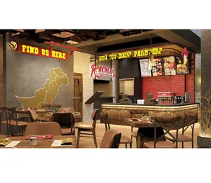 Rústico Restaurante de comida rápida Diseño de interiores Pizza Mostrador Tienda de hamburguesas de madera Fábrica de muebles