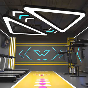 Moderno triangolo LED lampadario dimmerabile soffitto luci pendenti nero 600mm poligono lampada a sospensione luce lineare per palestra ufficio centro commerciale - Product Image 4