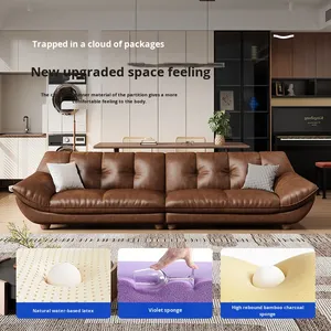 โซฟาหนังสีน้ำตาลโค้งมนสไตล์โมเดิร์น 3 ที่นั่ง รุ่น <span class=keywords><strong>Moop</strong></span> Top หรูหรา พร้อมเบาะรองนั่งนุ่มสบายสำหรับห้องนั่งเล่น - Product Image 2