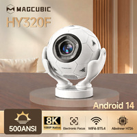 Projecteur HY320F 500 ANSI Lumens Android 14 avec Correction Trapézoïdale Automatique, Prise en Charge 8K Intégrée, Home Cinéma, Football, WiFi, LED LCD