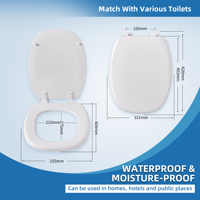 Siège de toilette en bois moulé blanc brillant avec charnière en PP, couvercle de siège WC couleur personnalisable pour salle de bain