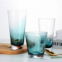 Verre à thé dégradé bleu martelé effet glacier, texture côtelée tourbillonnante vert-vertébreux, écologique, style japonais, décoration de table moderne nordique pour la maison