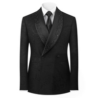 Nouveaux costumes de mariage élégants pour hommes, en jacquard léger et luxueux, avec col en diamant vert, pour la mode masculine, robe de soirée 2 pièces