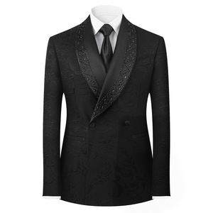 Nouveaux costumes de <span class=keywords><strong>mariage</strong></span> élégants pour hommes, en jacquard léger et luxueux, avec col en diamant vert, pour la mode masculine, robe de <span class=keywords><strong>soirée</strong></span> 2 pièces - Product Image 4