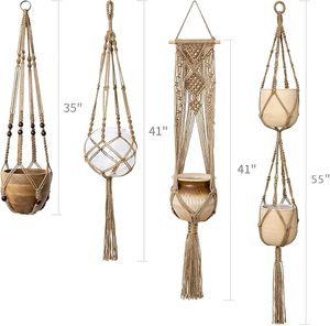 Lot de 2 supports pour plantes en corde de coton tressée à la main, style bohème rustique, pour jardinières de 3 à 12 pouces, avec crochets en <span class=keywords><strong>S</strong></span>, décoration bohème pour la maison (marron) - Product Image 3