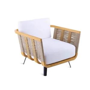 Ensemble de canapés de jardin en teck avec structure en aluminium, résistant aux intempéries, en forme de L, pour villa, cour, terrasse - Product Image 4