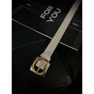 Cinturón para mujer Fiori con hebilla cuadrada dorada, estilo casual, hebilla de aleación de cuero PU para uso diario - Product Image 2