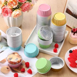 Aluminum Foil Baking Cups <b>Mini</b> <b>Cake</b> Pans with Lids 4oz Cupcake Liners Disposable Muffin Tins Wrappers Foil Ramekins Containers - Product Image 3