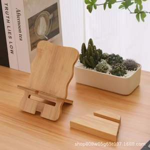 Support de téléphone en bois pour bureau, hauteur réglable, couleur bois naturel, base solide pour téléphones et tablettes - Product Image 2