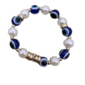 Pulsera de Perlas con Ojo Turco Retro Europeo Americano de 10 mm, Colores Mezclados, Joyería de Moda para Mujer, Uso Diario - Product Image 5