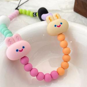 Dessin animé mignon Silicone lapin perlé porte-clés pour téléphone portable chaîne caméra lanière sac pendentif - Product Image 6