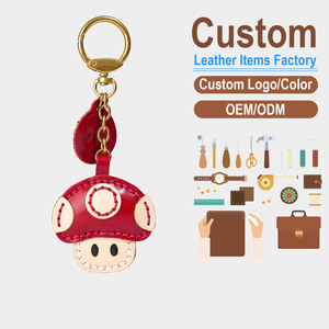 Handmade Retro Mario Mushroom <b>Leather</b> <b>Keychain</b> Cute Super Plumber Game Character Bag Charm Vegetable Tanned Top Layer Cowhide - Product Image 1
