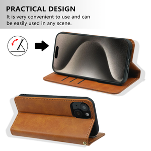 Elegante bolso de cuero, billetera magnética, funda para teléfono móvil para <span class=keywords><strong>iPhone</strong></span> 13 14 Plus 15 16 Pro Max, funda abatible, tarjetero - Product Image 3