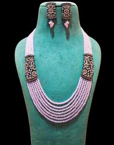 Fabricant indien 6 couches femmes plaqué or Bollywood Kundan Style ethnique mariage fiançailles perle Mala collier ensembles - Product Image 2