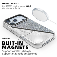 Coque Téléphone Luxe Aikusu OEM Argent Cristal Élégance Marque Femme Design Diamant pour iPhone 17 16 15 14 13 Air Pro Max