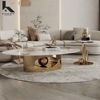 Table basse ovale moderne KINGTOP KTC-251 en acier inoxydable doré et pierre frittée de luxe pour la maison et l'hôtellerie