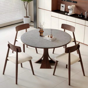 Mesa de Comedor Redonda de Lujo de Madera Maciza Estilo Italiano, Diseño Contemporáneo, 6 Plazas, Cubierta de Vidrio Templado, <span class=keywords><strong>Muebles</strong></span> para Sala de Estar - Product Image 4