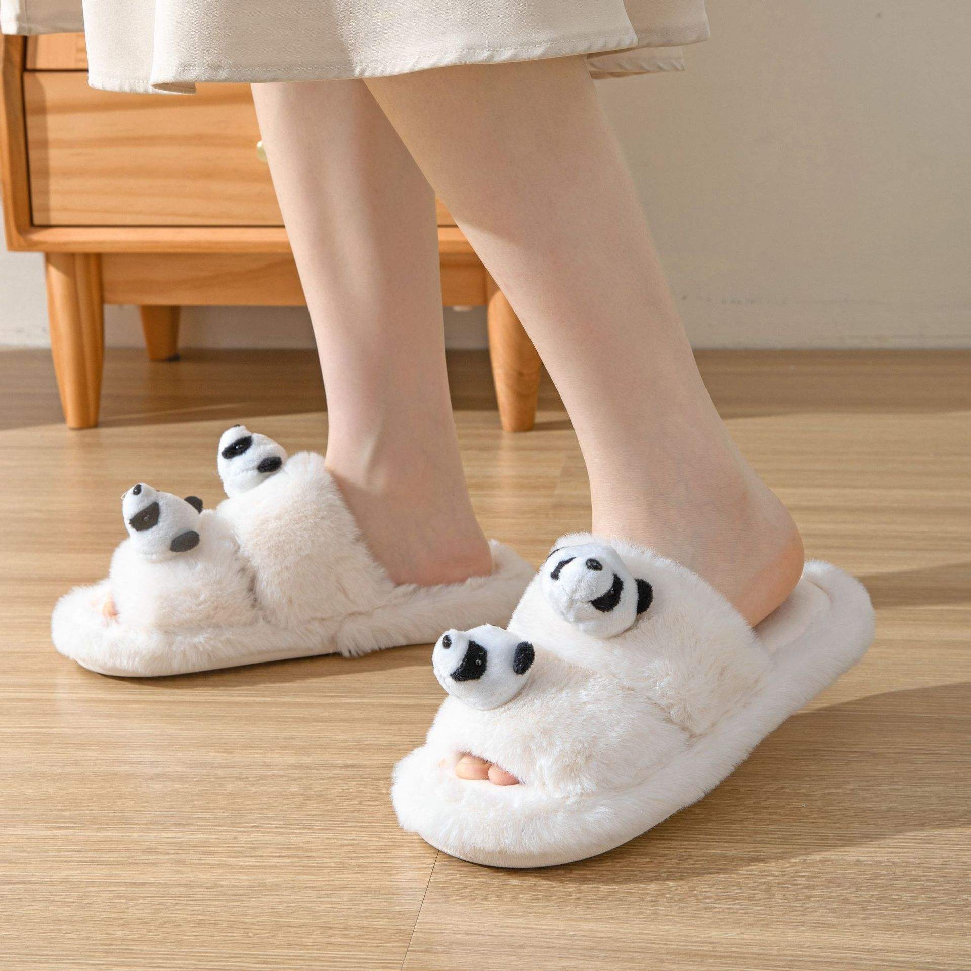 Women's Cute Panda Rabbit Fur for Soft Plush Warm Comfortable Breathable Anti-Slip Fashion Winter
