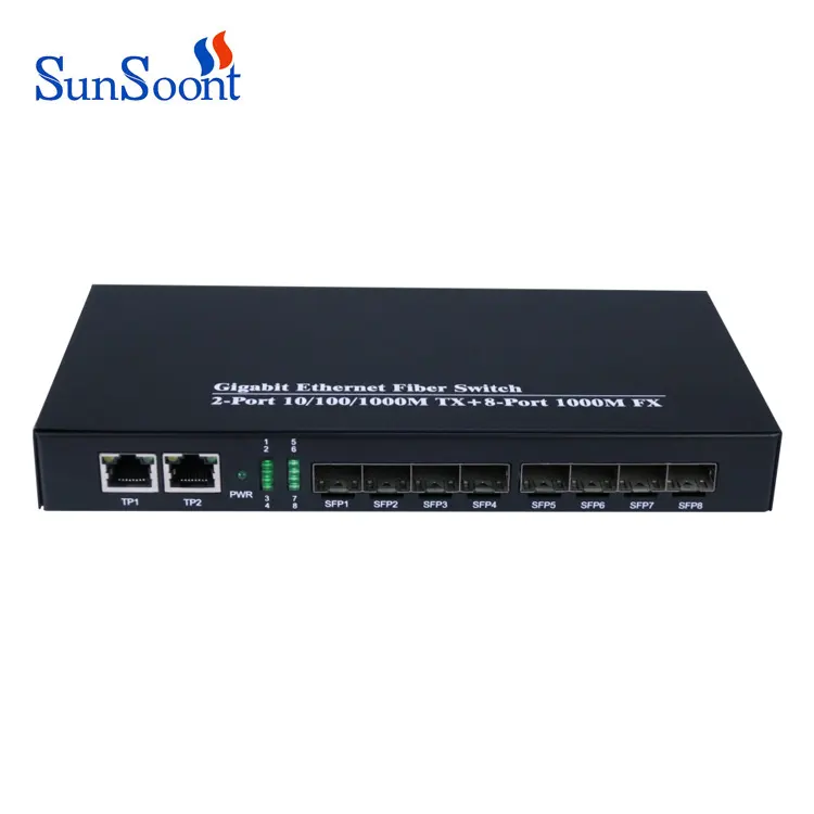 8 SFP 10/100/1000 Mbps 2 ports Rpoe network switch SC integrated module reverse fiber optical switch