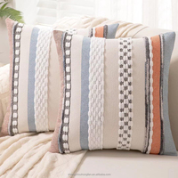Boho Coussin Couvre 18x18 Ferme Décoratif Coussin Cas Rayé Carré Oreillers Couverture Chenille pour Canapé Canapé Lit