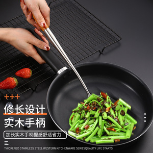 304 Stainless Steel <b>Kitchenware</b> Chef's Spatula with Extended Wooden Handle, Household Riveted Reinforced Spatula/Stir-fry Spoon - Product Image 3