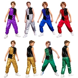 Costumes de danse pour garçons de 6 à 16 ans, costumes de danse jazz métalliques sur mesure, haut avec pantalon cargo, performance sur scène, hip-hop, danse de rue - Product Image 1