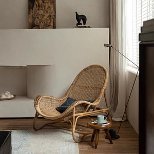 كرسي أريكة ياباني الطراز مصنوع يدويًا من الروطان بالكامل لغرفة المعيشة، أثاث منزلي، للاستخدام في الفنادق والإقامات المنزلية، كرسي استرخاء فردي - Product Image 1