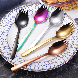 Cuchara de acero inoxidable, cuchara y tenedor integrados, cuchara para ensalada, tenedor para fruta, cuchara para sopa, vajilla portátil al por mayor - Product Image 2