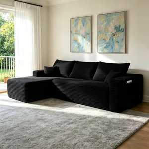 Divano Componibile a L con Tre Posti, Moderno in Tessuto Ecologico, <span class=keywords><strong>Grande</strong></span> Chaise Longue per <span class=keywords><strong>Soggiorno</strong></span>, Arredamento per Casa e Appartamento - Product Image 4