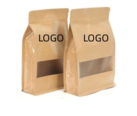 In Stock Plain Kraft Paper Food Packaging Bag with Window Food Grade 8 Side Seal Flat Bottom Pouch for Grain Food Scented Tea