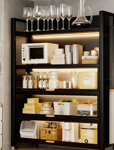 Vente flash : Étagère de rangement multifonctionnelle pour cuisine, en métal, sur pied, à plusieurs niveaux, avec porte, pour <span class=keywords><strong>micro</strong></span>-ondes, casseroles, bols - Product Image 4