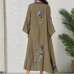 2023 Spring/Summer Women's Bohemian Green Beach rayon material embroidered long sleeve dress