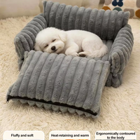 Canapé-lit ergonomique pour chien, en molleton épais rayé, canapé-lit pour animaux de compagnie, canapé-lit chaud et confortable pour chats et petits chiens