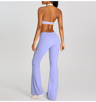 Ensemble 2 pièces pour femme : Crop top dos croisé et Legging taille haute effet ventre plat et froncé aux fesses, avec logo personnalisé, pour yoga et entraînement, OEM