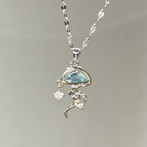 Collier pendentif goutte d'eau en argent pur S925 avec diamant bleu marine, design de larmes bleu clair de luxe français, haut de gamme - Product Image 5