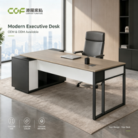 Bureau de direction en L avec rangement et fonction pivotante, plateau supérieur en bois moderne, réglable en hauteur