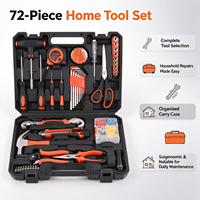 Kit d'outils à main pour la maison de 72 pièces avec marteau à griffes, tournevis, mètre ruban, jeu de douilles, pinces, clé hexagonale, embouts pour réparation domestique