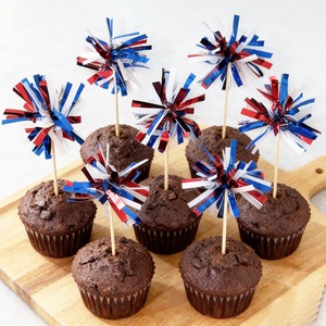 Fireworks Cake Decor Sticks Red White Blue 10 Pack Independence Day Party Dessert Table Toppers Disposable - Product Image 2