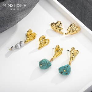 Minstone OEM Fine gioielli da donna placcati in oro mutandine <span class=keywords><strong>orecchini</strong></span> pendenti con perle turchesi regali per ragazze - Product Image 1