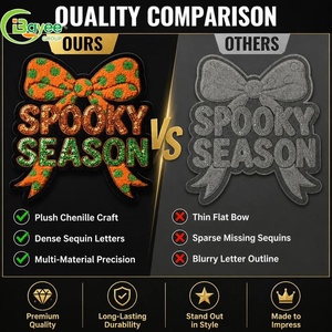 Parche Bordado de Chenilla con Lentejuelas y Purpurina, Diseño de Lazo Espeluznante de Halloween, Grande, Personalizado, al por Mayor, Termoadhesivo para Ropa - Product Image 2
