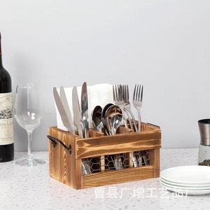 Wooden Cutlery <b>Storage</b> <b>Box</b> With Handles Rectangle Solid Wood <b>Kitchen</b> Organizer Open Top Compartments Shandong GZ 1025 - Product Image 2