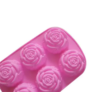 China Supplier High Quality Kitchen Accessories Diy Silicone Mold 6 Lattices 3d Rose Form Pastry Cake Pudding Jelly Molds