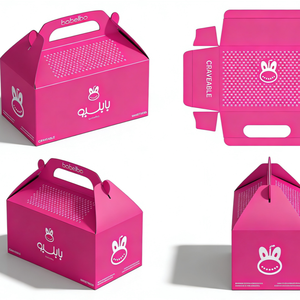 Boîte d'emballage en carton avec poignée, logo personnalisé, dégradé pastel, pour cadeaux de boulangerie et bonbons - Product Image 5