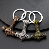 Porte-clés amulette runique scandinave Marteau de Thor Mjolnir Vegvisir Ancre Pendentif Bijoux pour homme