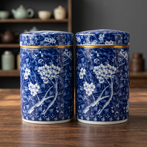 Boîte alimentaire ronde en acier inoxydable bleu et blanc à motif floral oriental avec couvercle pour la cuisine - Product Image 2