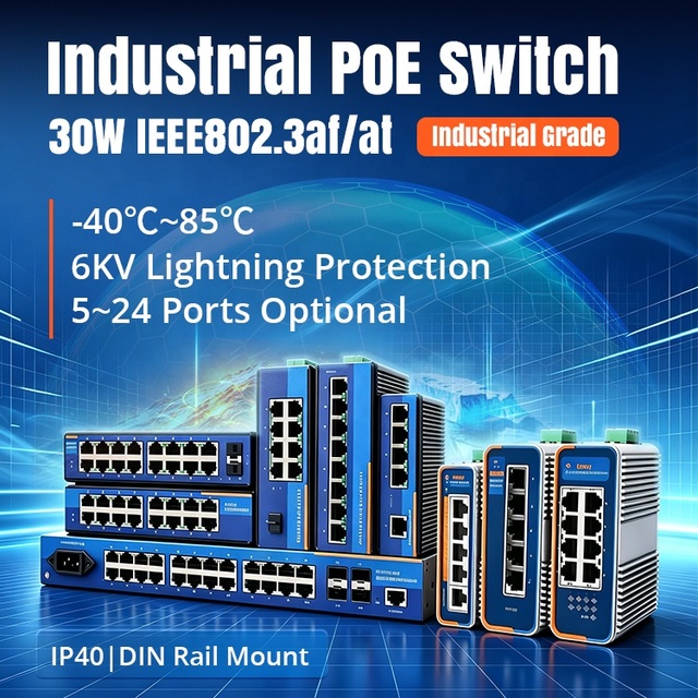 USR Industrial POE Switch Managed Unmanaged Optional 5 8 16 24 Port 100M Gigabit DIN Rail 6KV IP40 POE Ethernet Switch