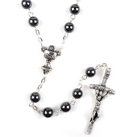 Chapelet en hématite, perles en pierre naturelle, médailles de Saint Benoît, chapelet noir pour hommes, acier inoxydable, chapelets catholiques