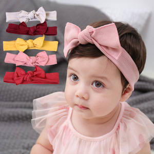 Diademas de algodón con lazo para mujer, diademas elásticas de estilo dulce en rojo, rosa, amarillo, burdeos y beige - Product Image 1